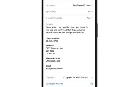 欧盟的苹果 app store 将强制要求显示开发者的邮箱和电话号码